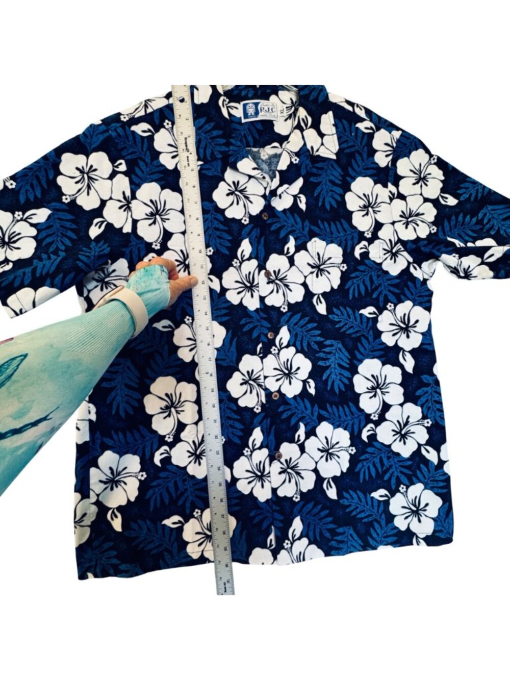 RJC Men's Aloha Shirt Size XL Blue Floral Hibiscus Tropical Beach Hawaii USA EUC - Picture 9 of 10